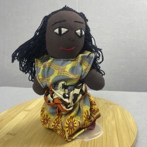 Anningtex 11" Handmade Cloth Doll Brown Skin Embroidered‎ Face Ethnic Dress Belt